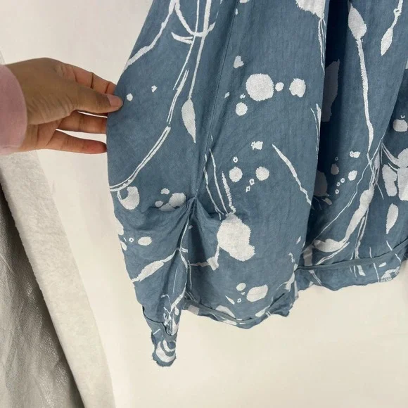 Lands Downunder Linen Dress Womens Large Blue‎ Abstract Knit Ribbed Square Neck - Picture 12 of 16